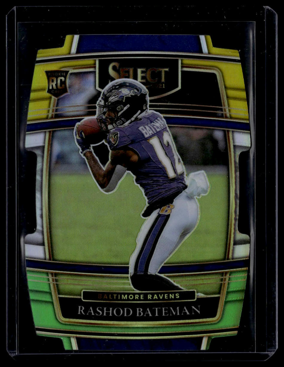2021 Panini Select #55 Rashod Bateman Green and Yellow Prizm Die Cut