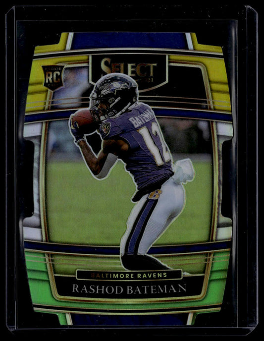 2021 Panini Select #55 Rashod Bateman Green and Yellow Prizm Die Cut