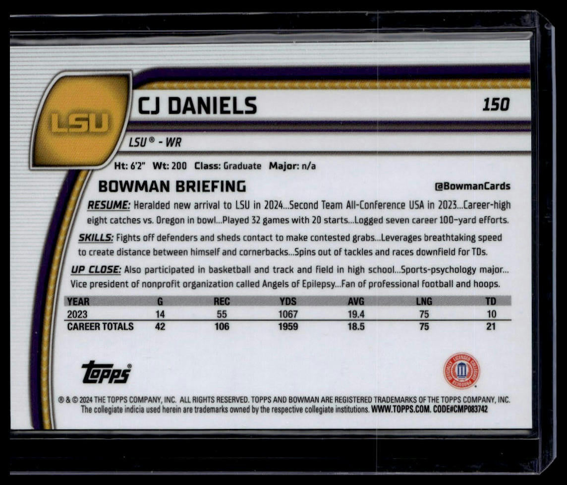 2024 Bowman University Chrome #150 CJ Daniels Aqua Refractor #/299