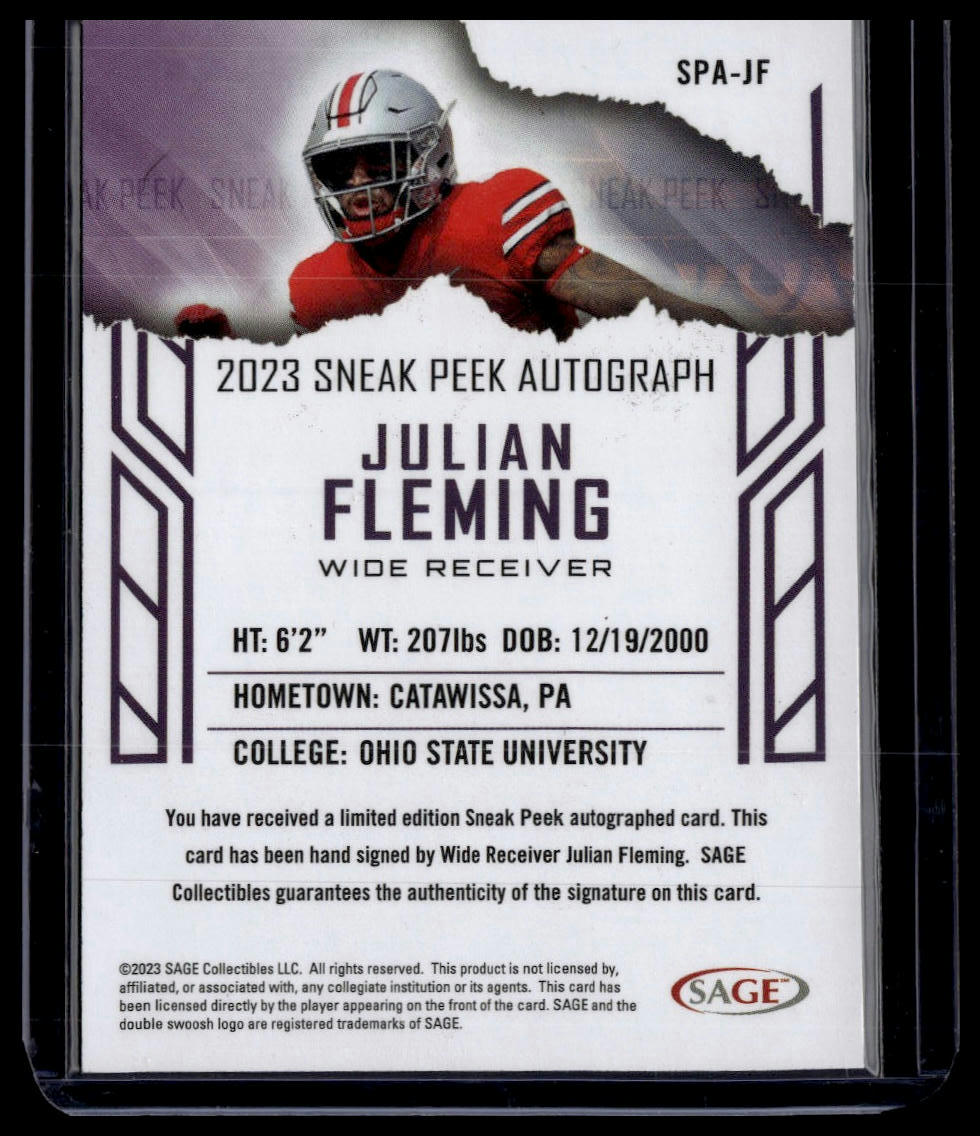 2023 SAGE HIT #SPA-JF Julian Fleming Sneak Peek Autographs (Low Series)