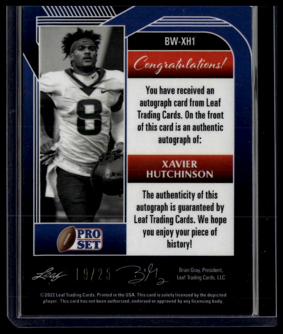 2022 Pro Set Metal #BW-XH1 Xavier Hutchinson B & W Autographs Pink /25