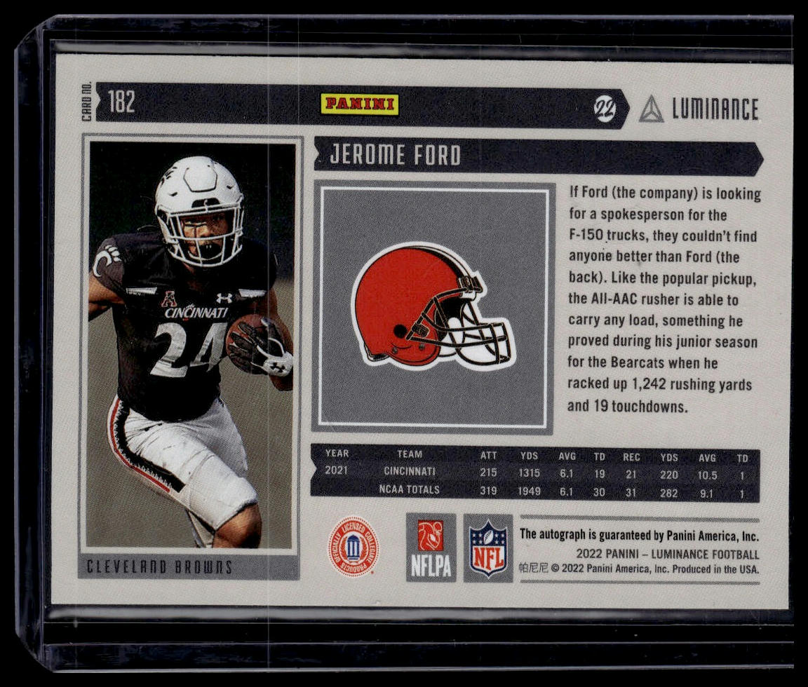 2022 Panini Luminance #182 Jerome Ford Autographs Gold #/100
