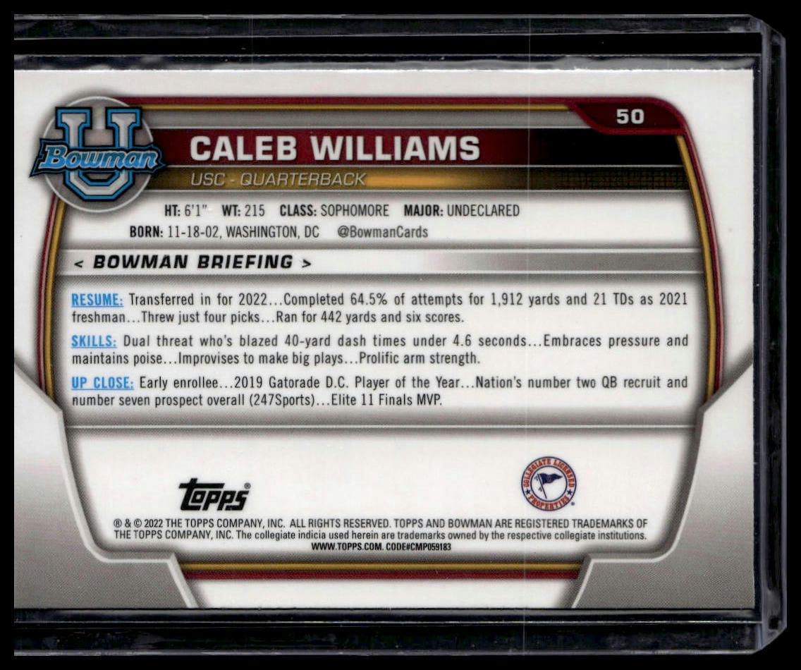 2022 Bowman University Chrome #50 Caleb Williams