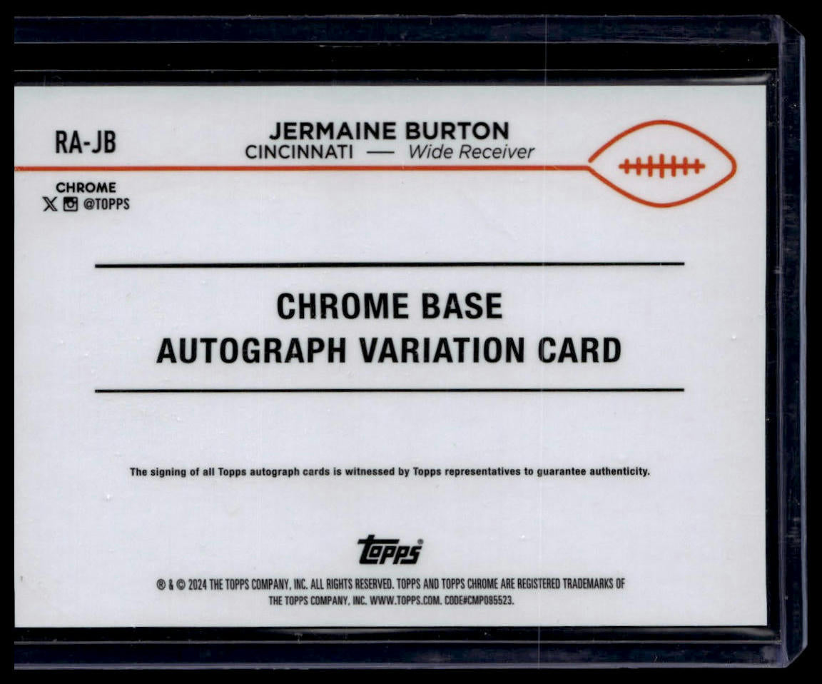 2024 Topps Chrome #RA-JB Jermaine Burton Autographs Aqua Geometric Ref /199