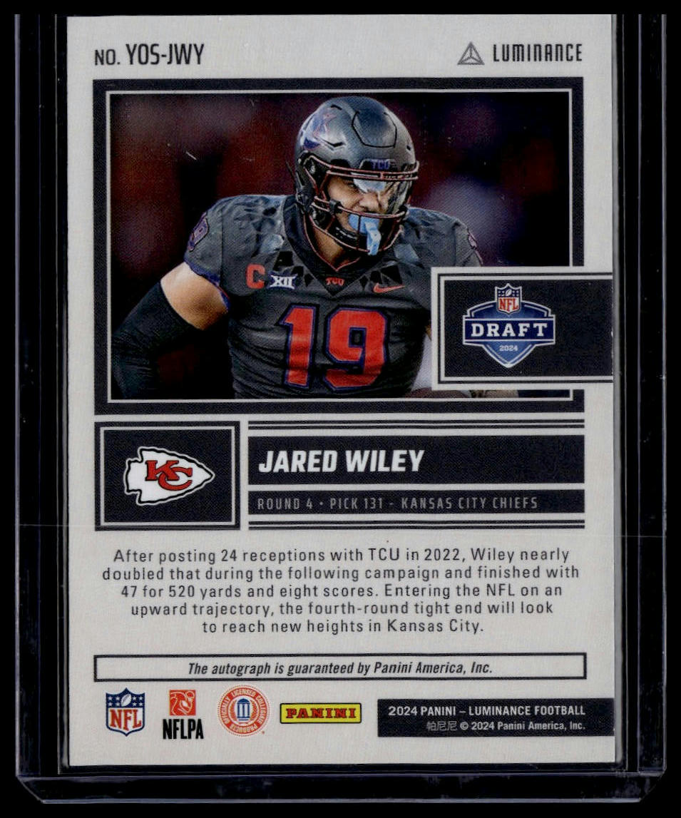 2024 Panini Luminance #YOS-JWY Jared Wiley Year One Signatures RPS Red