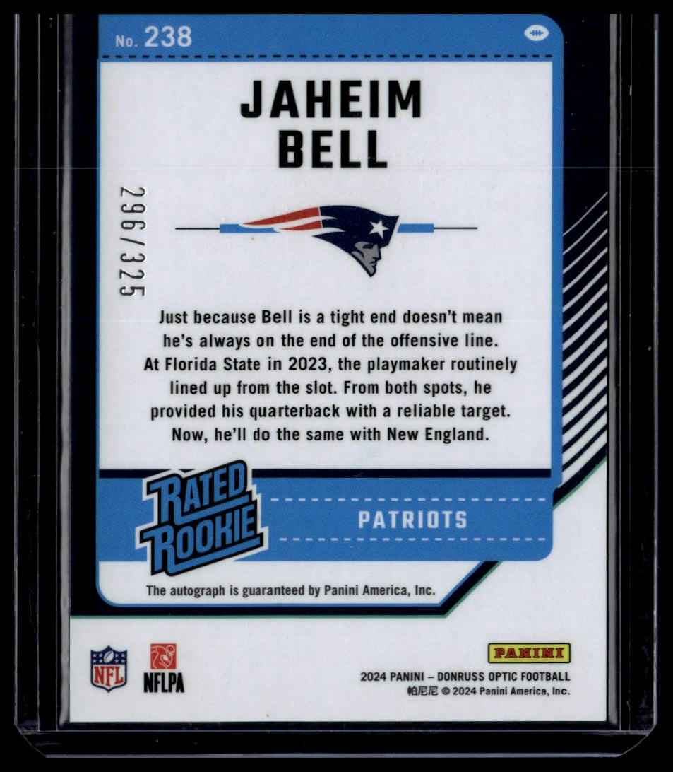 2024 Donruss Optic #238 Jaheim Bell Rated Rookies Autographs #/325