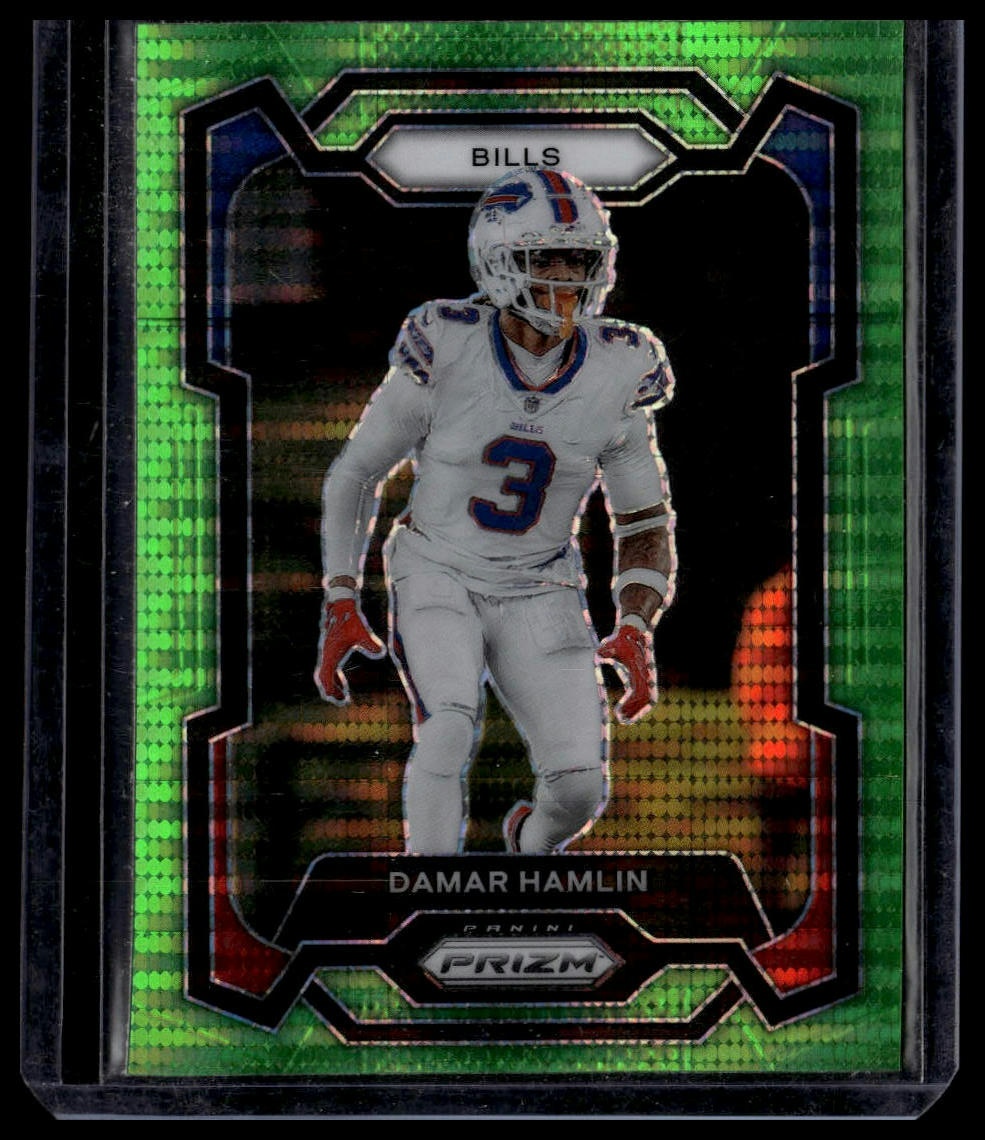 2023 Panini Prizm #27 Damar Hamlin Neon Green Pulsar