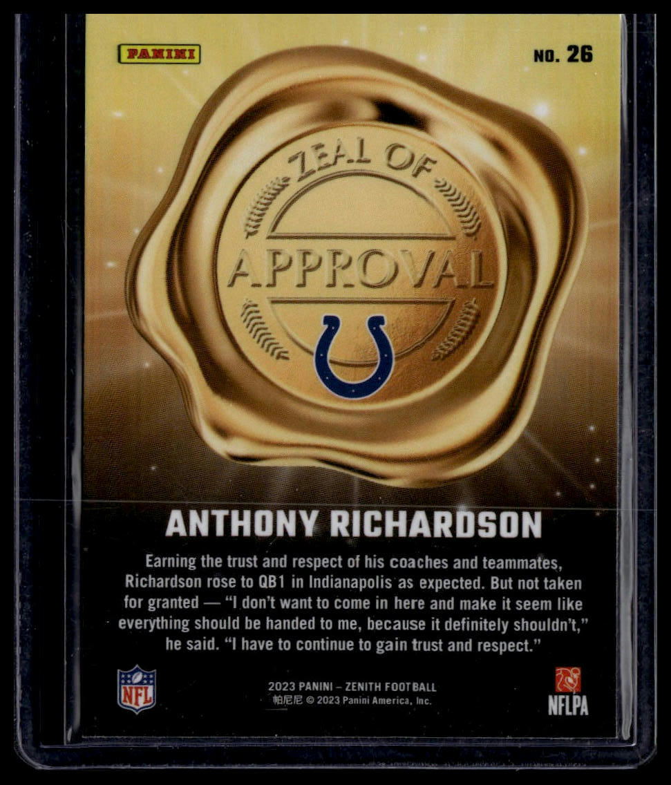 2023 Panini Zenith #26 Anthony Richardson Zeal of Approval Red