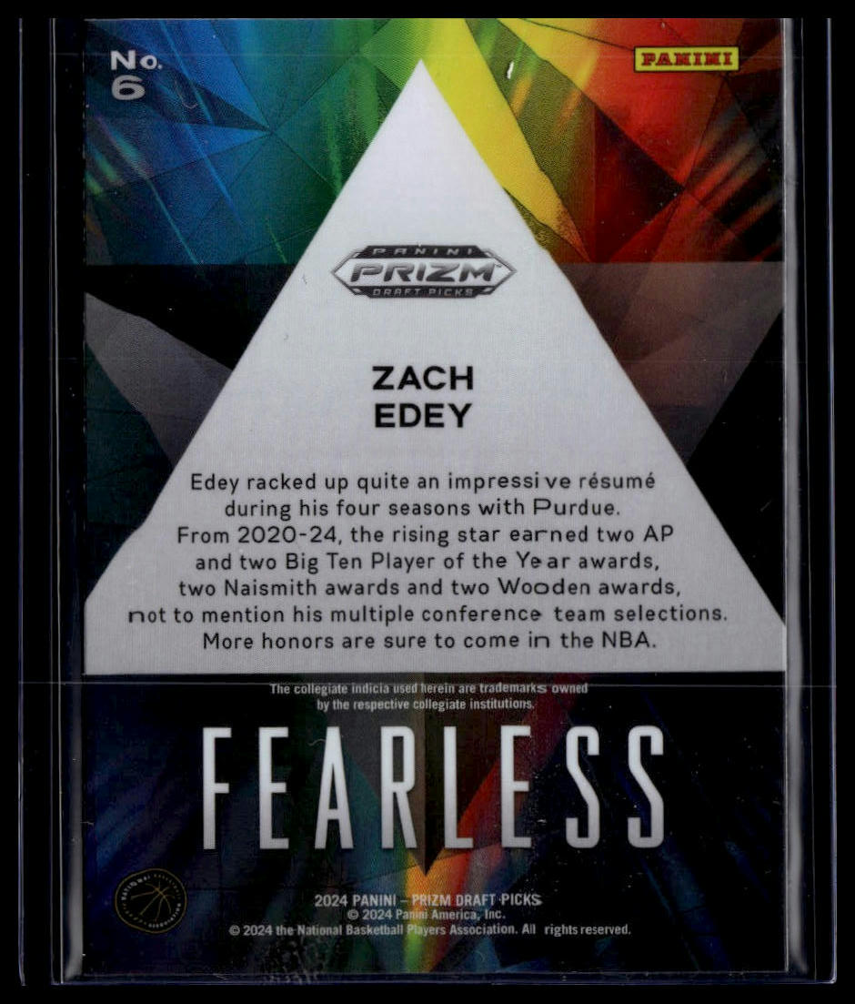 2024 Panini Prizm Draft Picks #6 Zach Edey Fearless