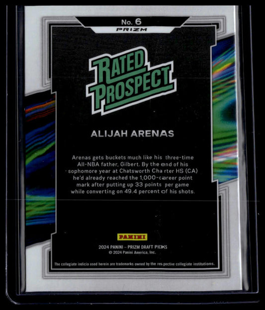 2024 Panini Prizm Draft Picks #6 Alijah Arenas Rated Prospect Prizms Red Ice