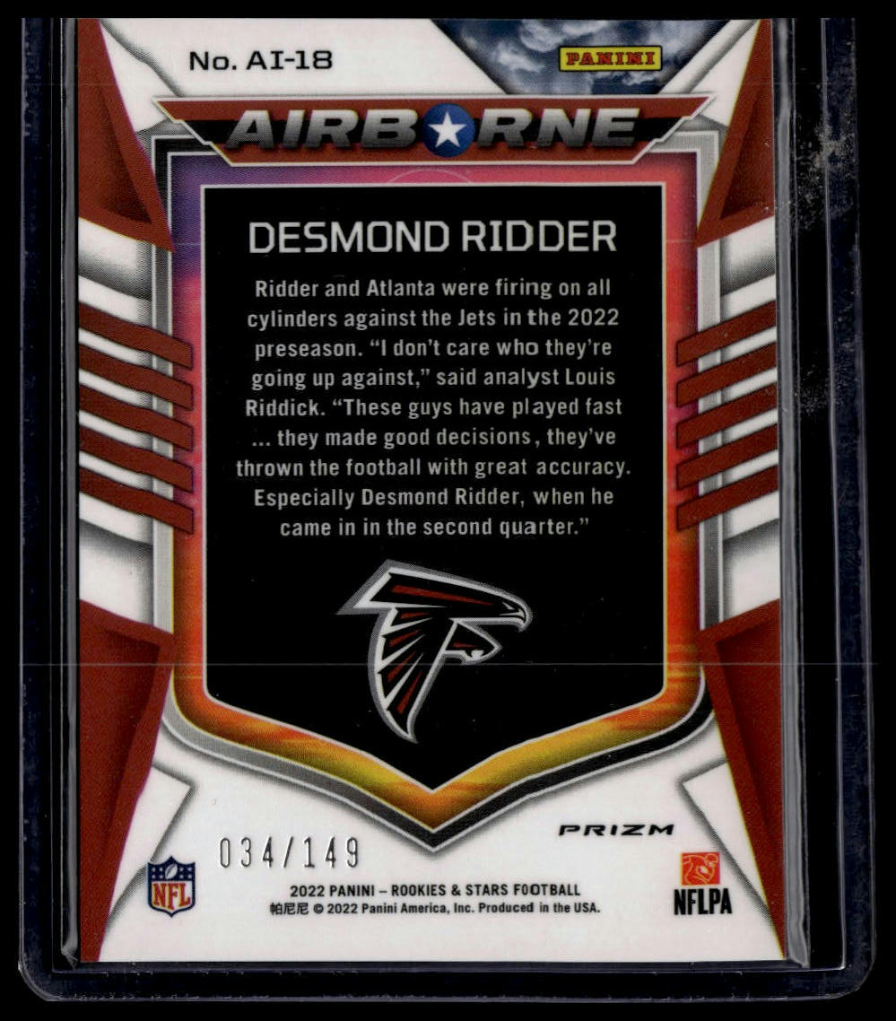 2022 Panini Rookies & Stars #AI-18 Desmond Ridder Airborne White #/149
