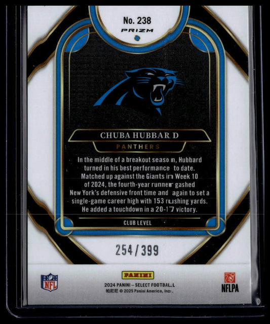 2024 Panini Select #238 Chuba Hubbard Orange Prizm Shock #/399