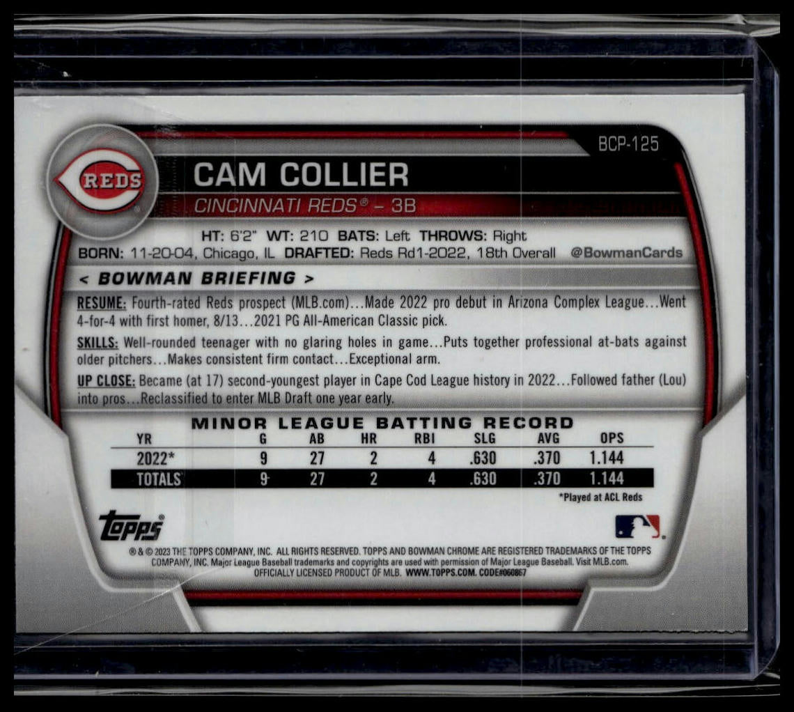 2023 Bowman #BCP-125 Cam Collier Chrome Prospects Mojo Refractors