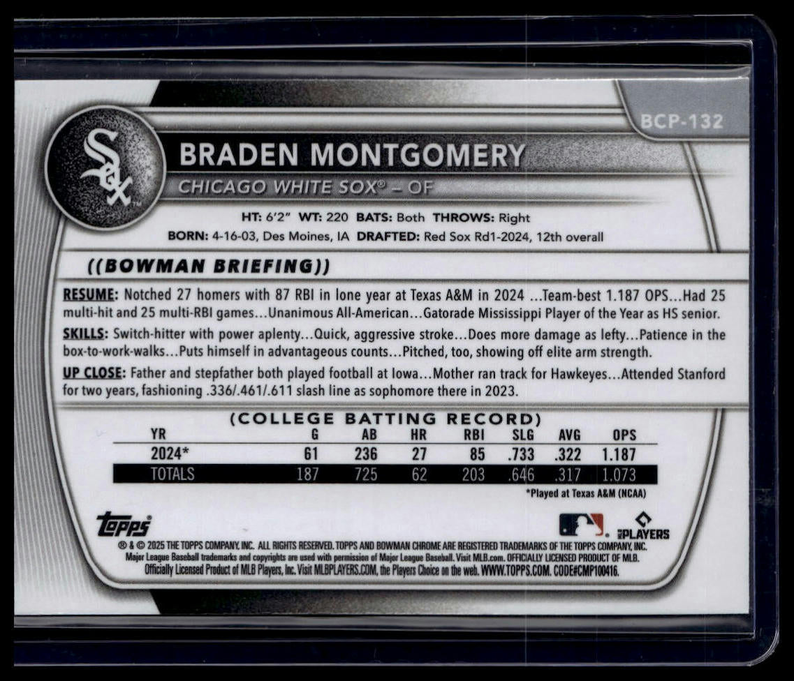 2025 Bowman #BCP-132 Braden Montgomery Chrome Prospects