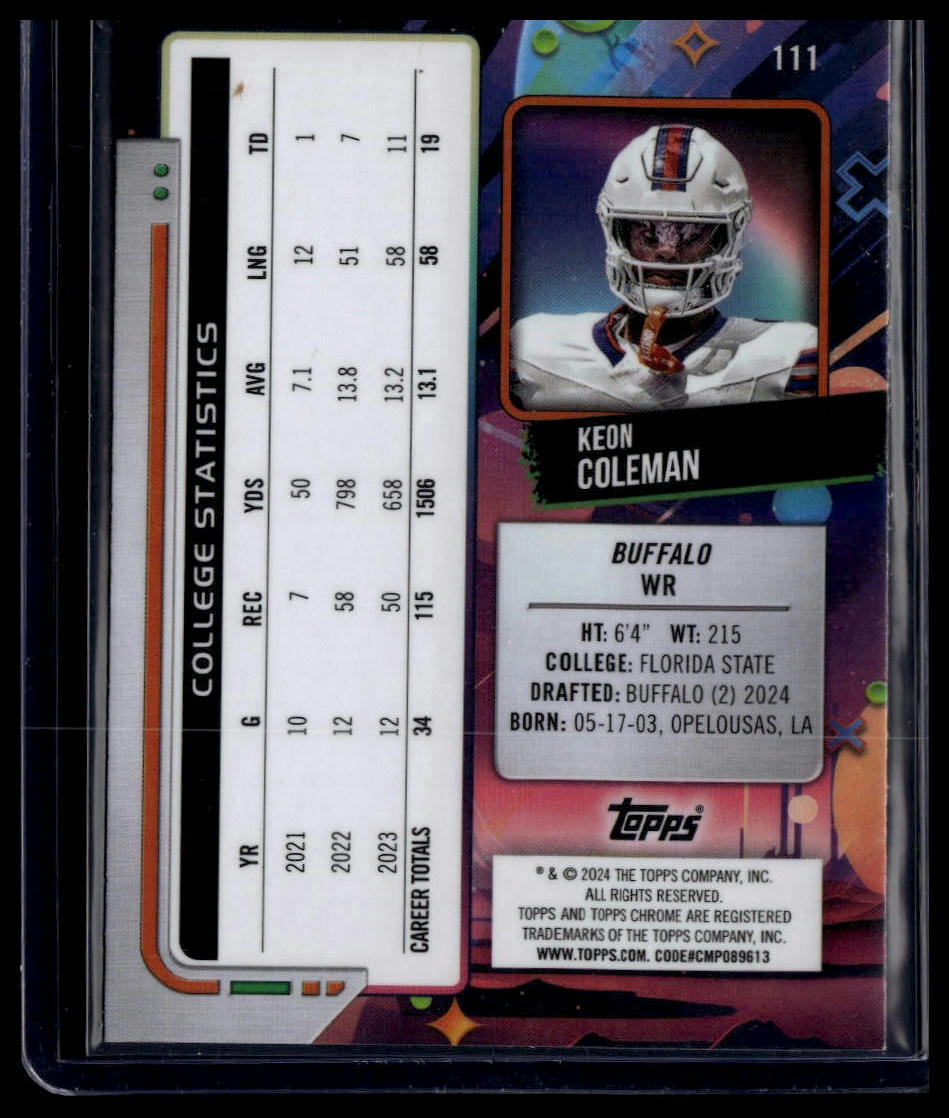 2024 Topps Chrome Cosmic #111 Keon Coleman