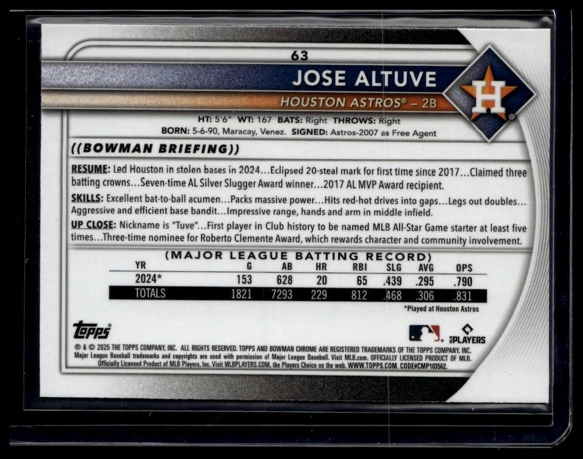 2025 Bowman #63 Jose Altuve Chrome Mojo Refractor