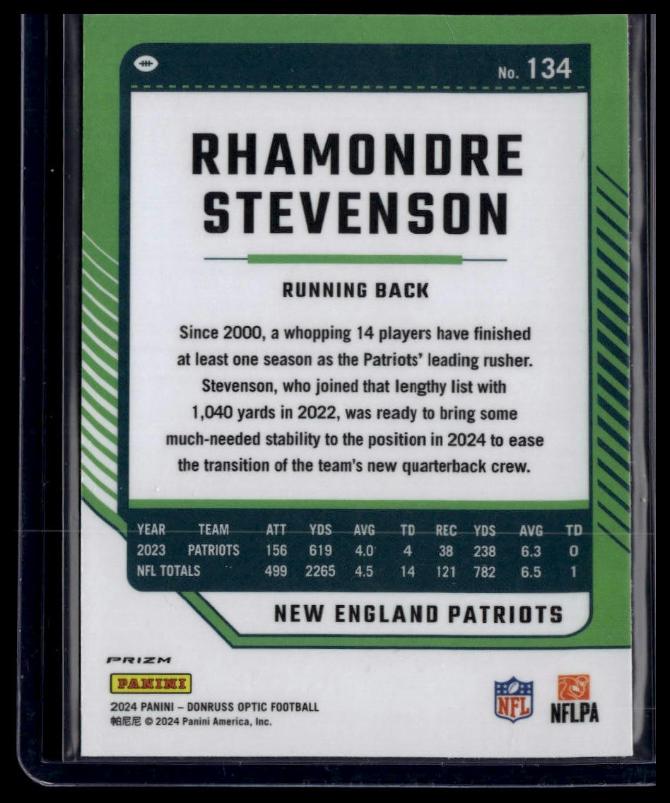 2024 Donruss Optic #134 Rhamondre Stevenson Stars