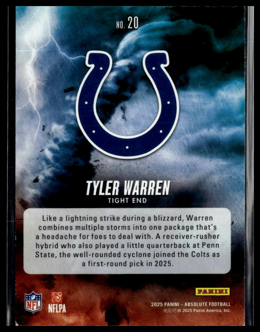 2025 Panini Absolute #20 Tyler Warren By Storm