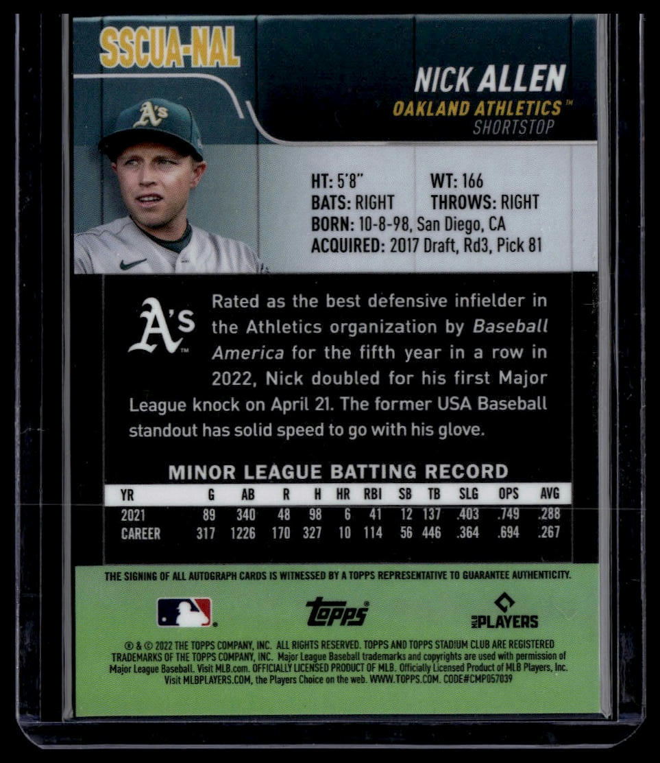 2022 Stadium Club Chrome #SSCUA-NAL Nick Allen Autographs
