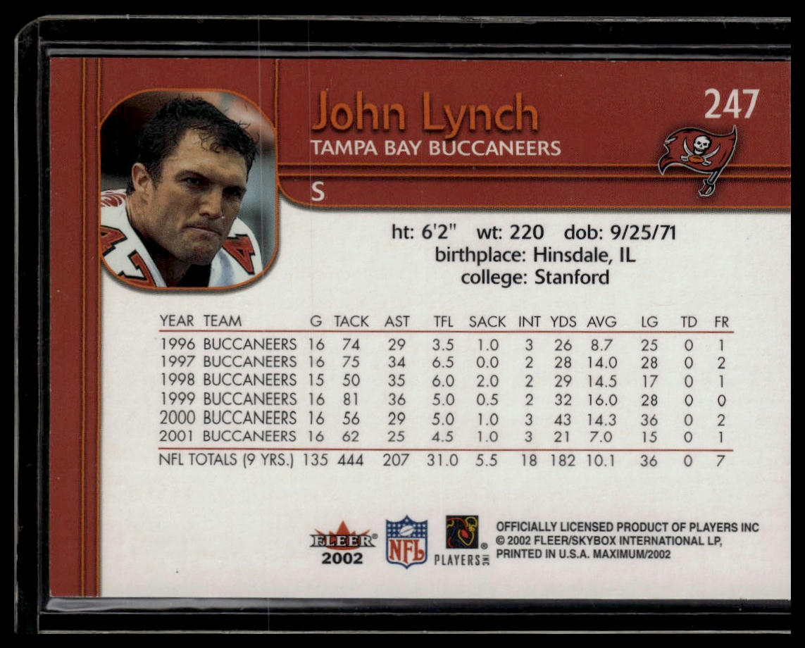 2002 Fleer Maximum #247 John Lynch To the Max #/250