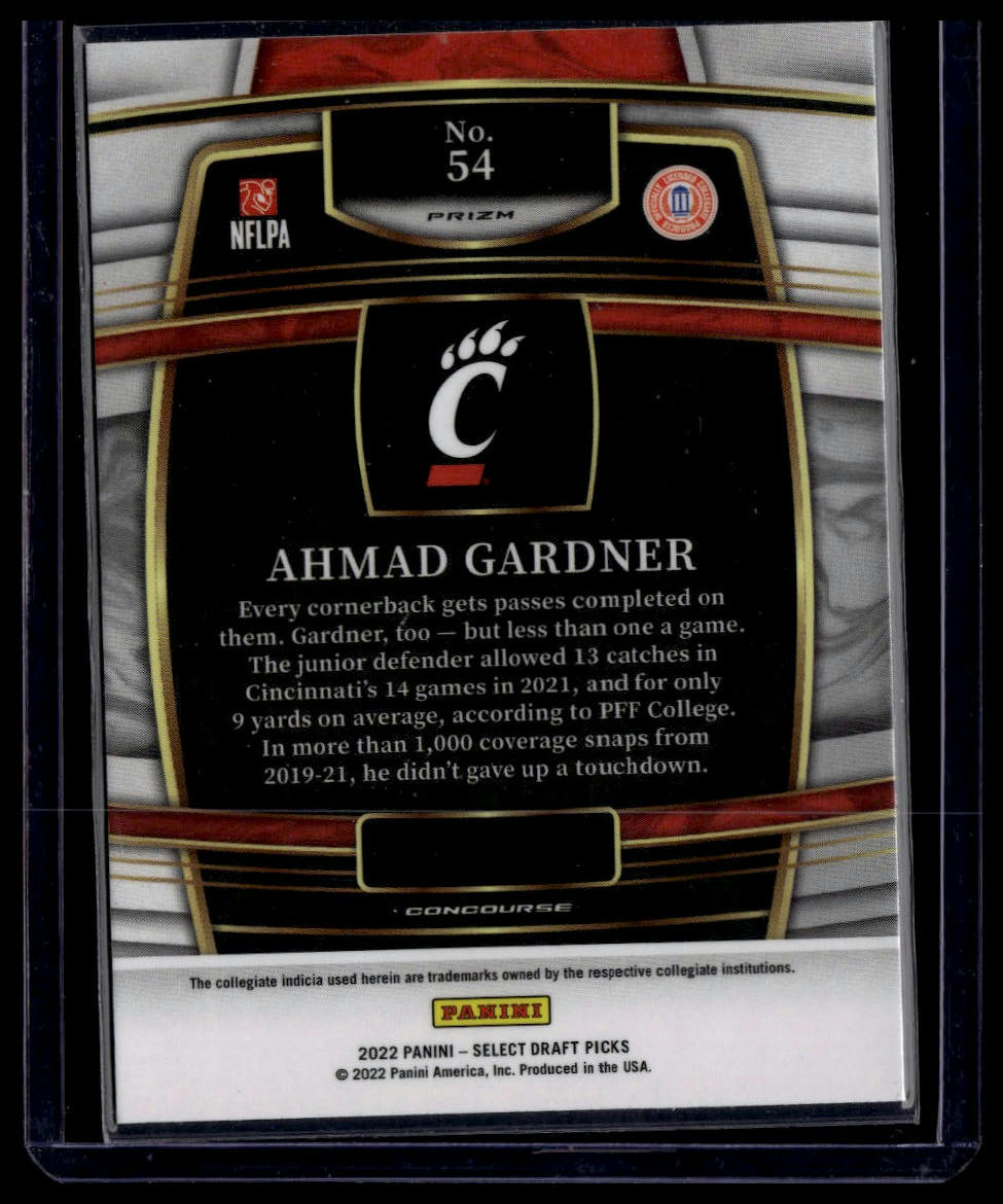 2022 Panini Select Draft Picks #54 Ahmad "Sauce" Gardner Gold Lazer Prizm