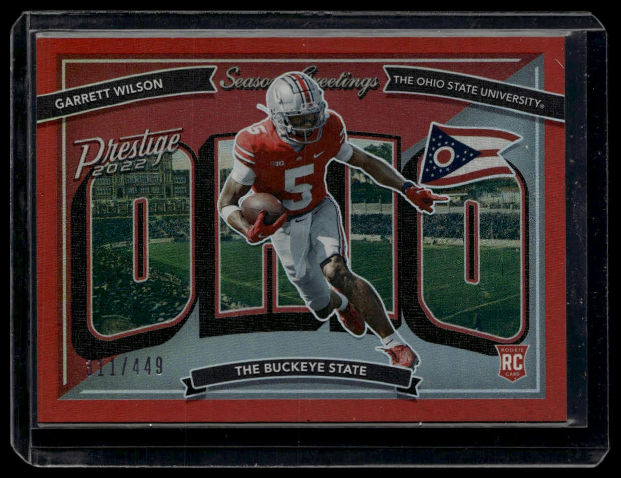 2022 Prestige #SG-7 Garrett Wilson Seasons Greetings Xtra Points Red /449