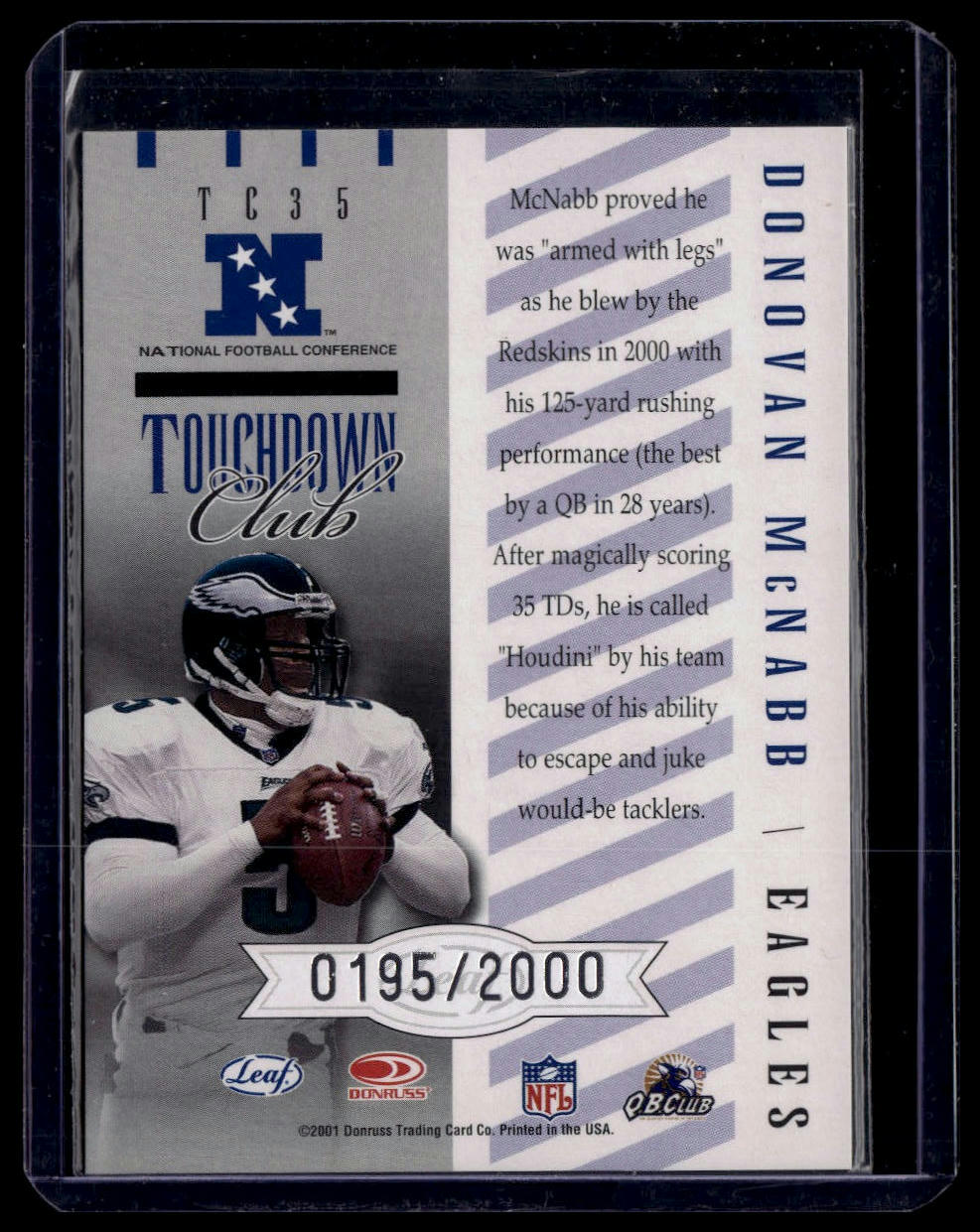 2001 Quantum Leaf #TC35 Donovan McNabb Touchdown Club #/2000