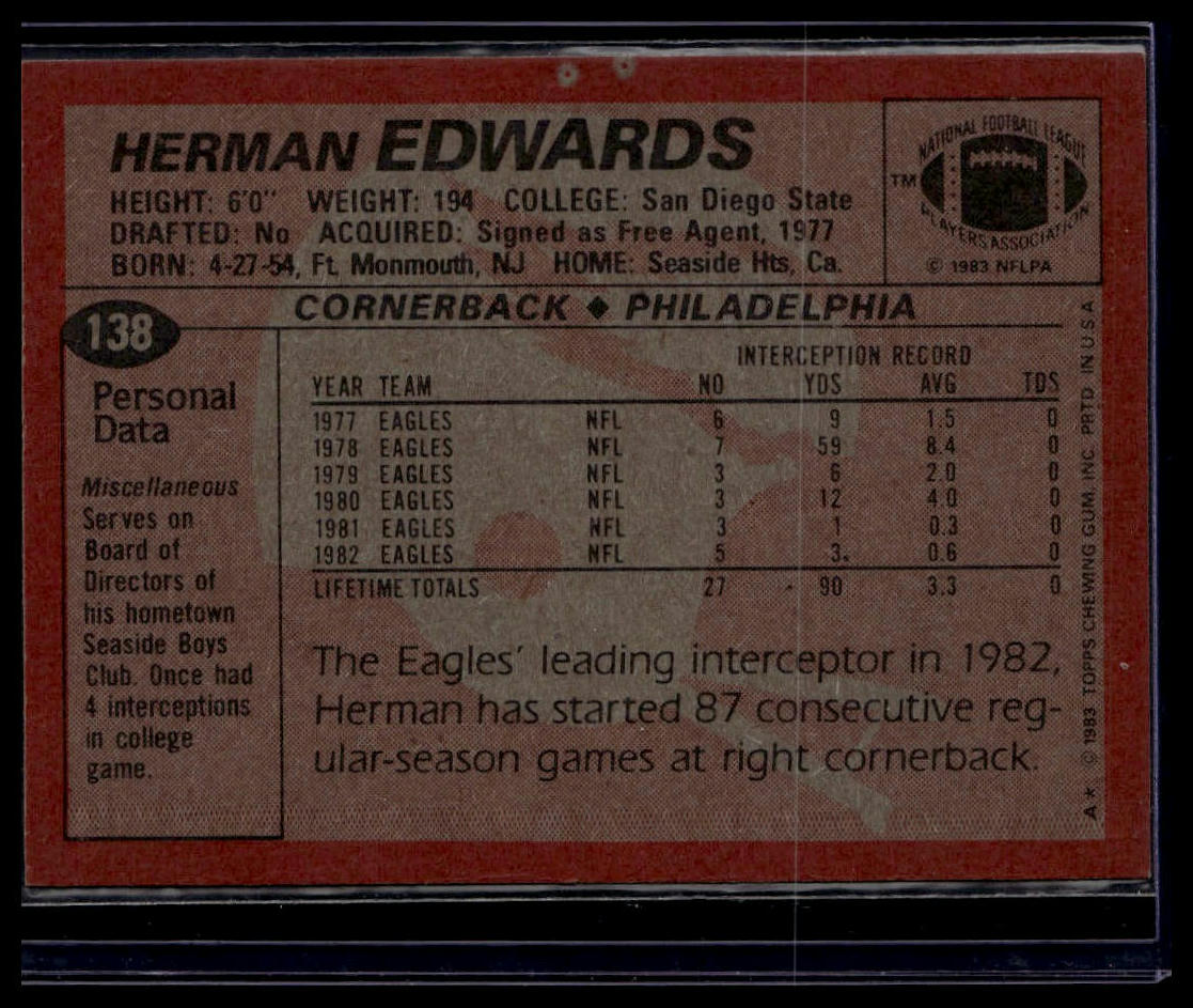 1983 Topps #138 Herman Edwards