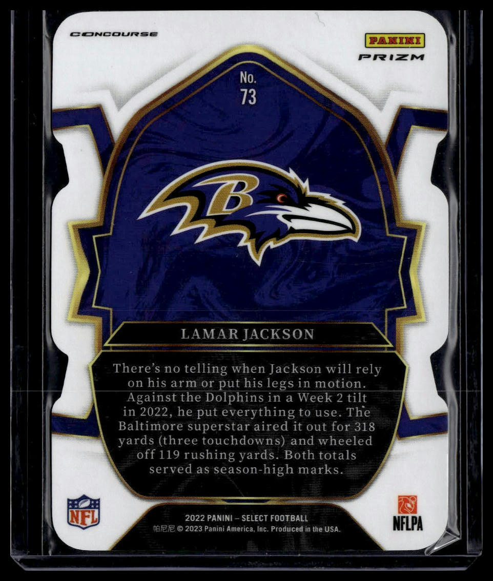 2022 Panini Select #73 Lamar Jackson Black and Green Prizm Die Cut