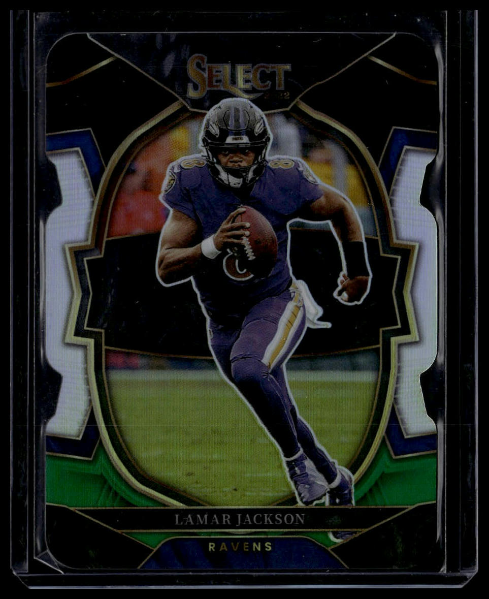 2022 Panini Select #73 Lamar Jackson Black and Green Prizm Die Cut