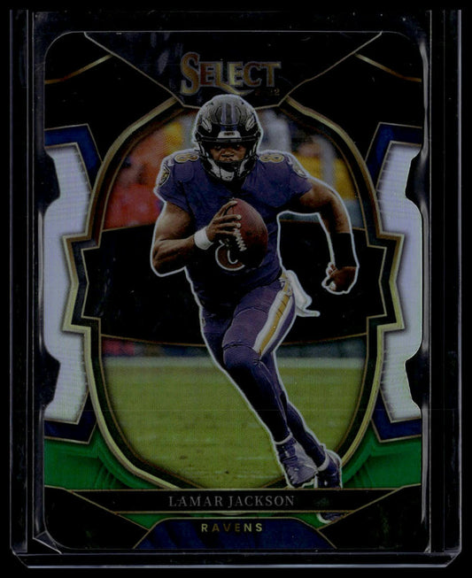 2022 Panini Select #73 Lamar Jackson Black and Green Prizm Die Cut