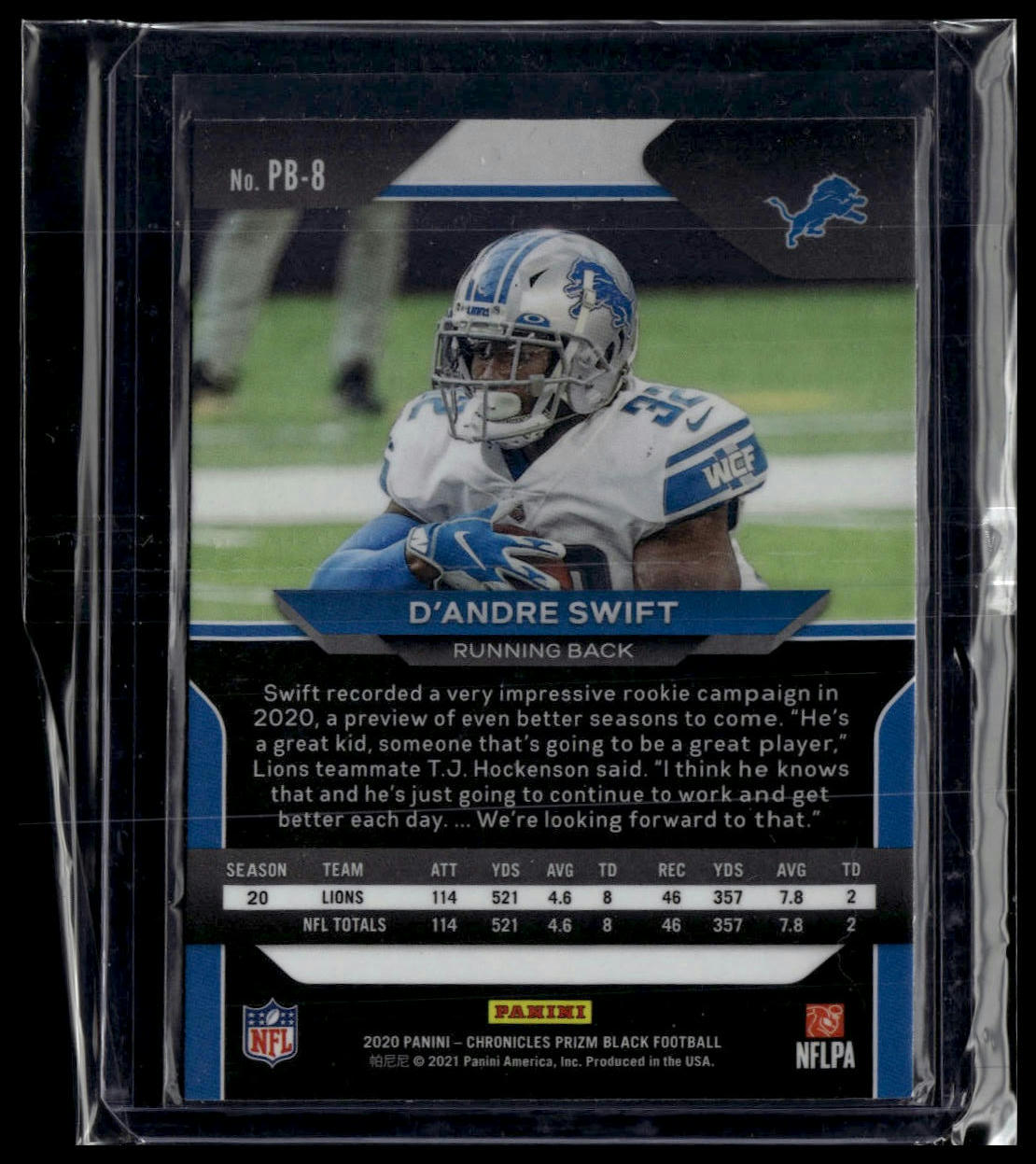 2020 Panini Chronicles #PB-8 D'Andre Swift Prizm Black