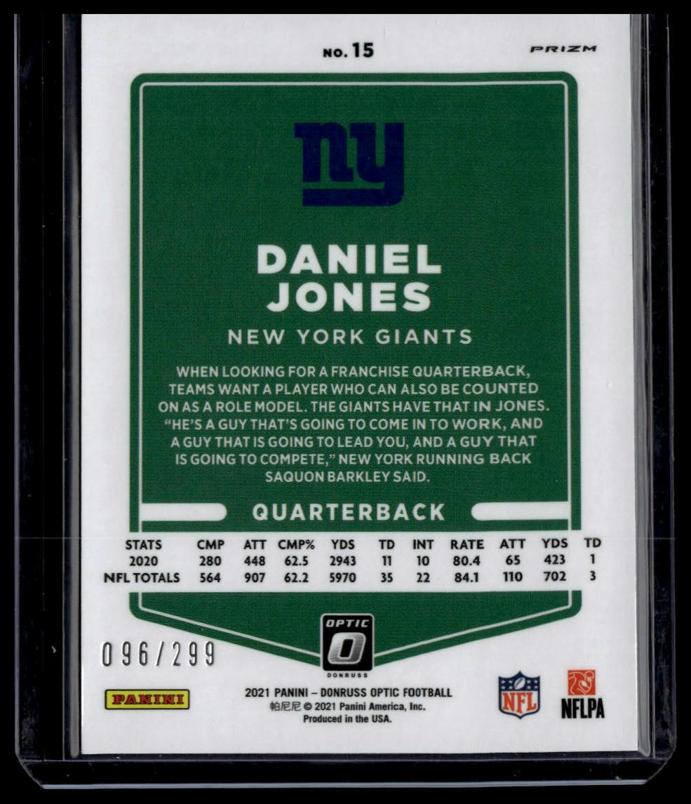 2021 Donruss Optic #15 Daniel Jones Aqua #/299