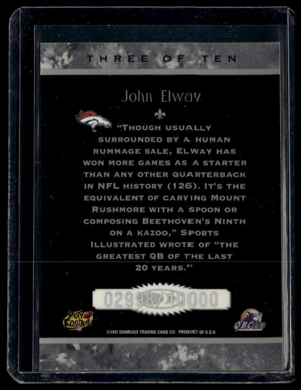 1997 Donruss #3 John Elway Legends of the Fall Canvas #/10000