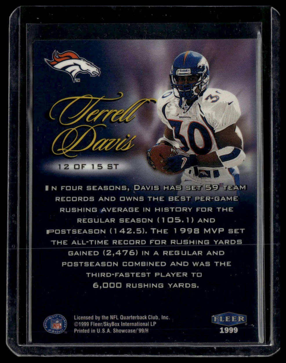 1999 Flair Showcase #12 ST Terrell Davis Shrine Time #/1500