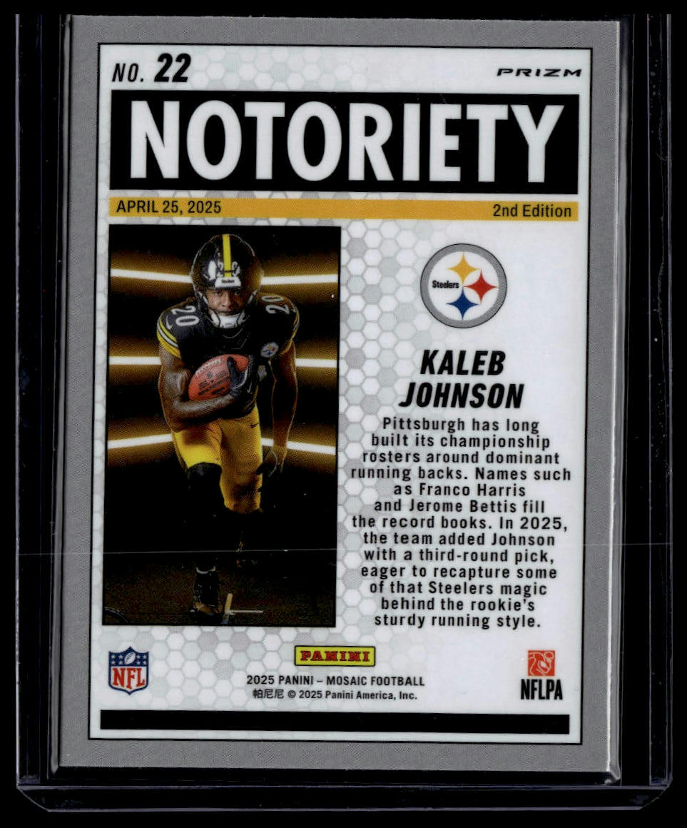 2025 Panini Mosaic #22 Kaleb Johnson Notoriety Mosaic Green