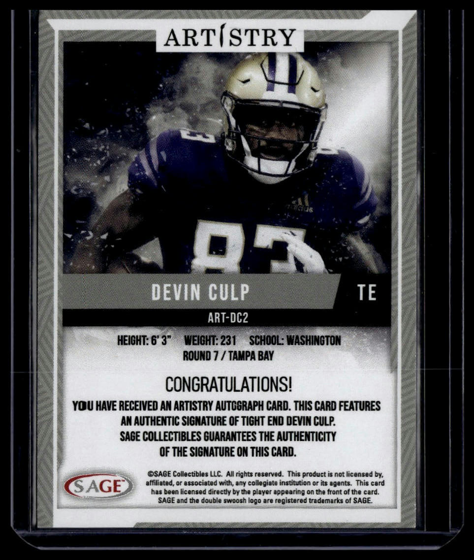 2024 SAGE Artistry #ART-DC2 Devin Culp Autographs Red