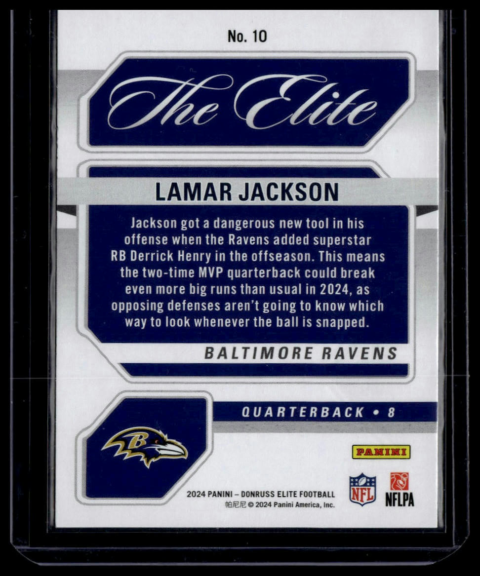 2024 Donruss Elite #10 Lamar Jackson The Elite Green