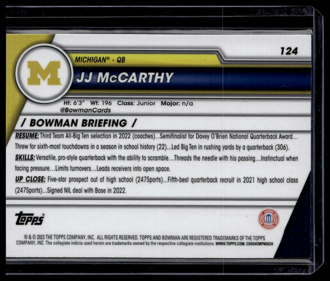 2023 Bowman University Chrome Sapphire Edition #124 JJ McCarthy