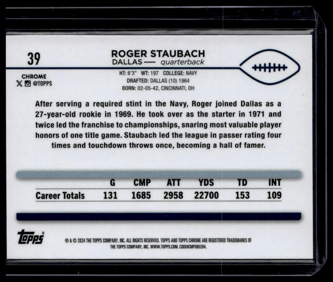 2024 Topps Chrome #39 Roger Staubach Pink Refractor