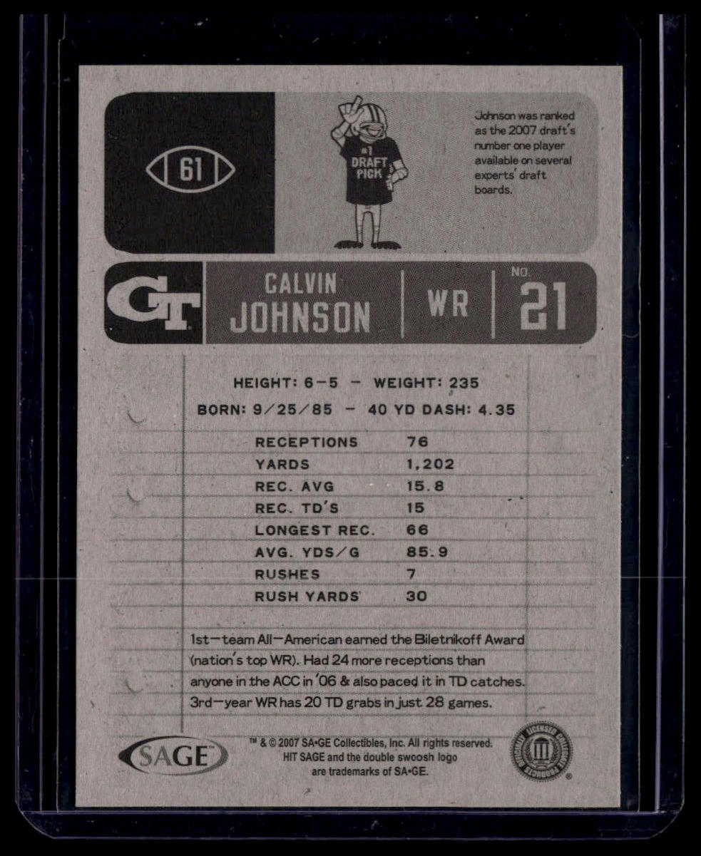 2007 SAGE HIT #61 Calvin Johnson