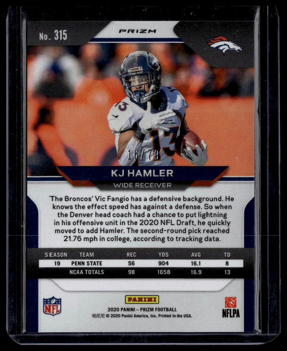 2020 Panini Prizm #315 KJ Hamler Prizm No Huddle Blue #/79