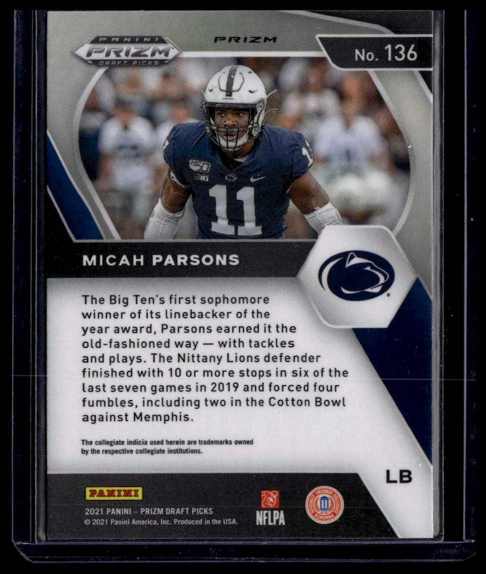 2021 Panini Prizm Draft Picks Collegiate #136 Micah Parsons Silver