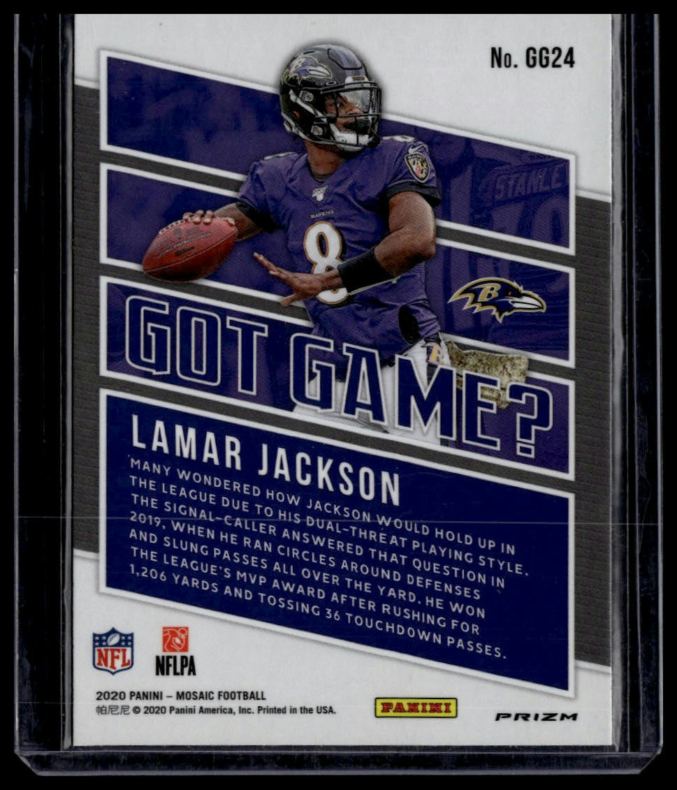 2020 Panini Mosaic #GG24 Lamar Jackson Got Game? Prizm Green