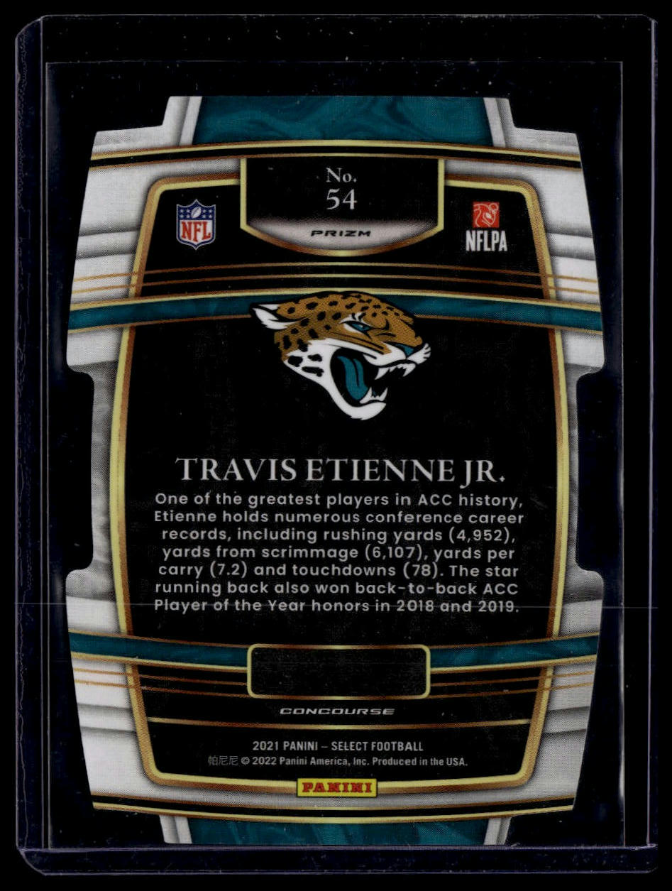 2021 Panini Select #54 Travis Etienne Jr. Green and Yellow Prizm Die Cut