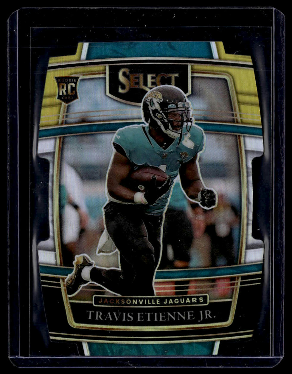 2021 Panini Select #54 Travis Etienne Jr. Green and Yellow Prizm Die Cut