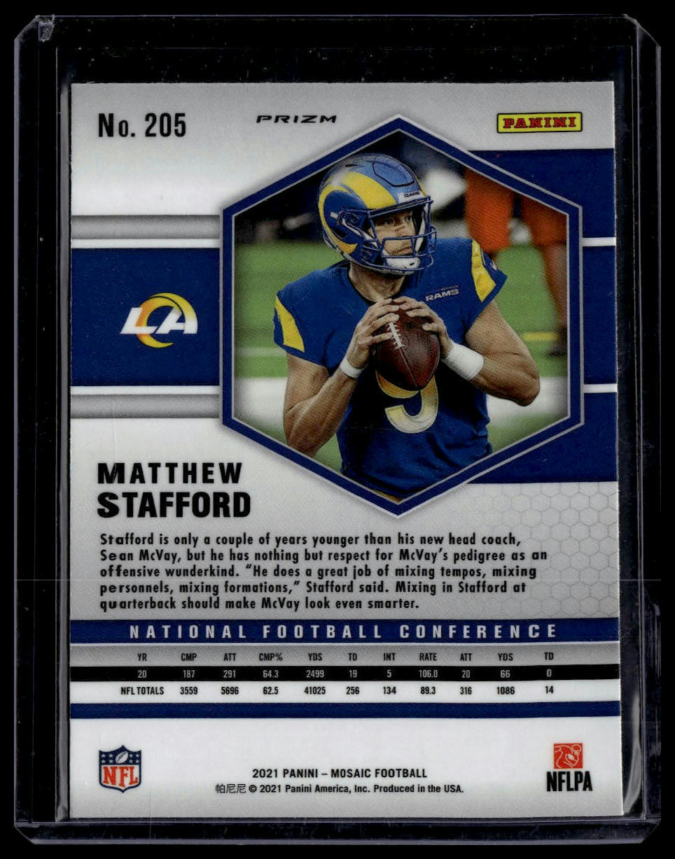 2021 Panini Mosaic #205 Matthew Stafford Prizm Camo Pink