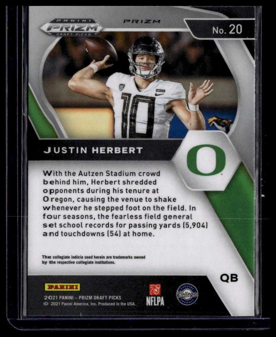 2021 Panini Prizm Draft Picks Collegiate #20 Justin Herbert Green