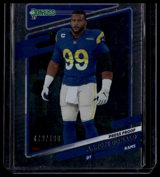 2021 Donruss #140 Aaron Donald Press Proof Silver No Helmet #/100