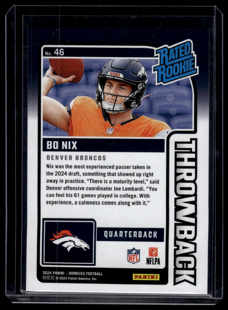 2024 Donruss #46 Bo Nix Rated Rookies Throwback
